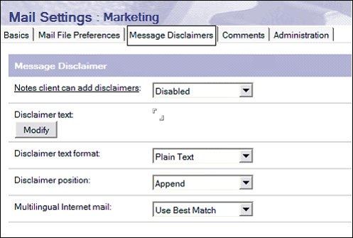 Mail Settings Policy ĵ Messaging Disclaimers