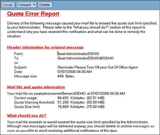 ѡ Deliver Anyway... ѡʱ Quota Error Report ʾ