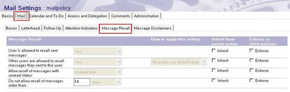 ͼ 2.  Mail Policy  Message Recall 
